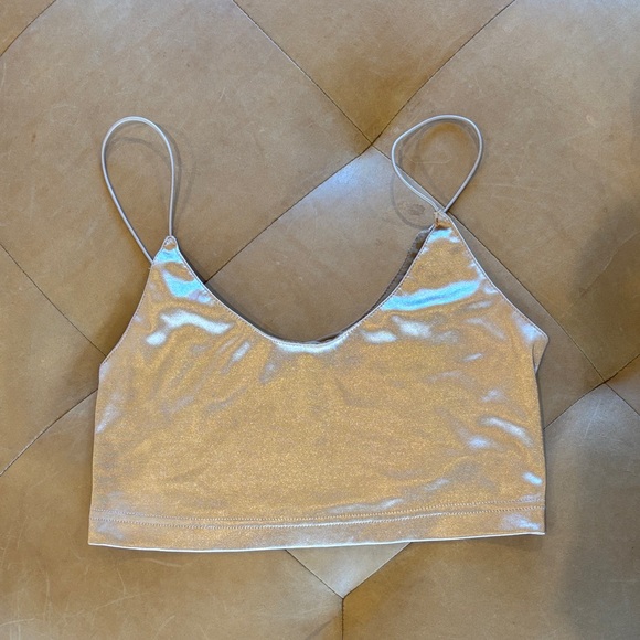 Shimmering Rose Gold Crop Top Bra with Spaghetti Straps - Picture 1 of 3